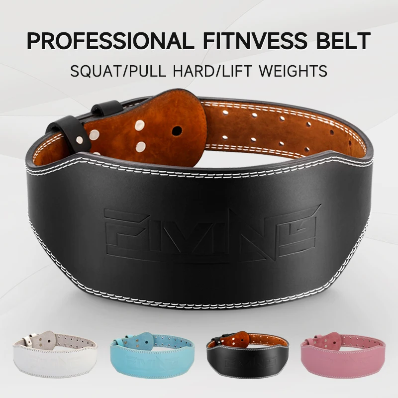 FIVING  Fitness Buckle Cowhide Weightlifting Belt  Waist Belts for Squats Dumbbell Training Bodybuilding Lumbar Brace Protector