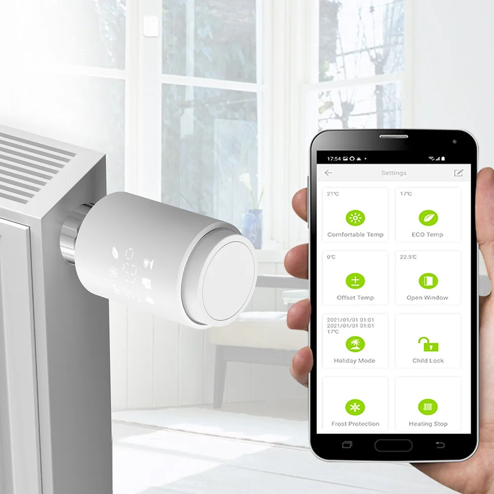 Smart Thermostatic Radiator Valve Actuator Bluetooth TRV Programmable Temperature Controller Alexa Tuya Google Assistant