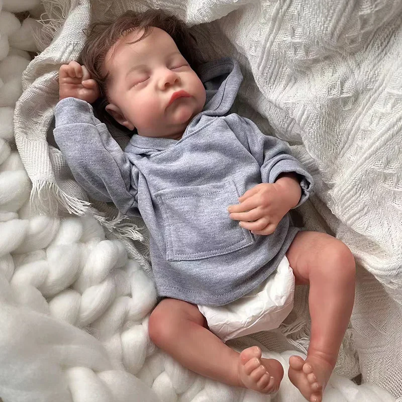 

Reborn Baby Doll 48cm Lifelike Newborn Boy Full Body Soft Silicone with Hand-Rooted Hair Visible Veins Sleeping Doll Kids Gifts