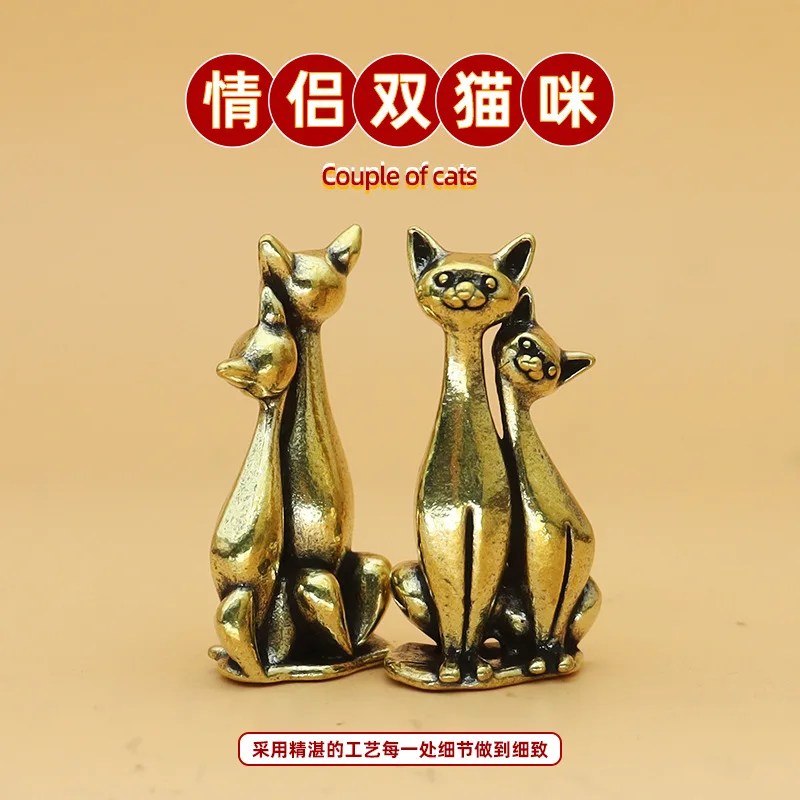 

Antique brass animal decoration mini couple cat statue home decoration accessories figurines and miniature sculptures