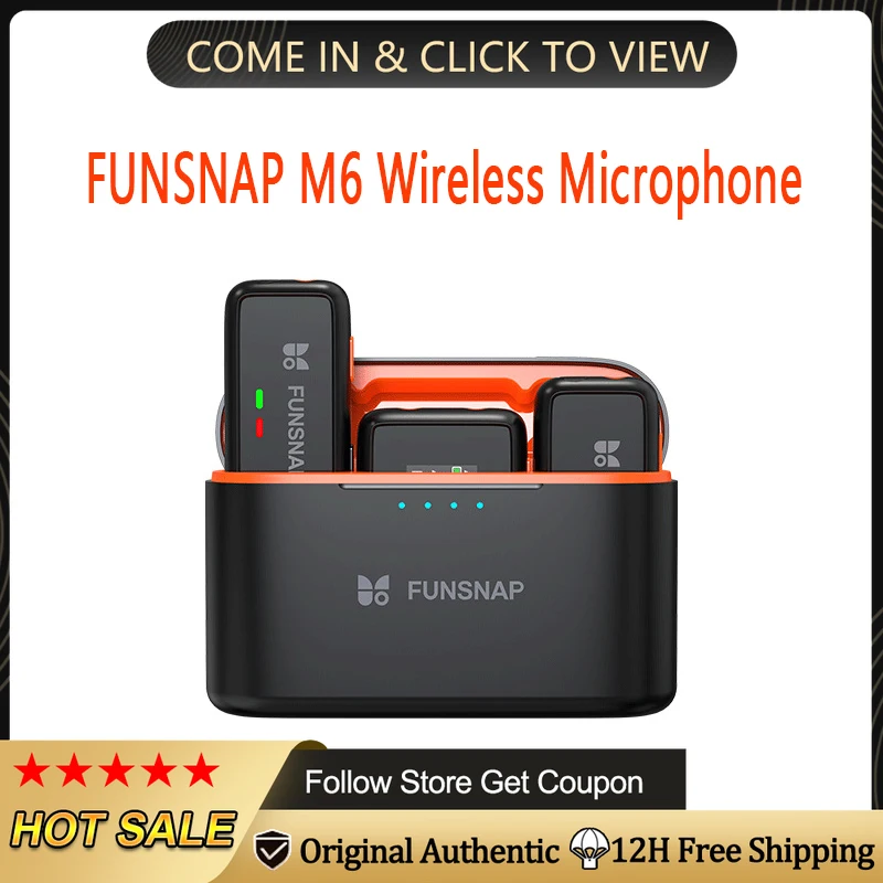 FUNSNAP M6 Microphone Professional Wireless Lapel Mic Inhalambricos Microfono Noise Reduction Camera Interview Vloging Streaming