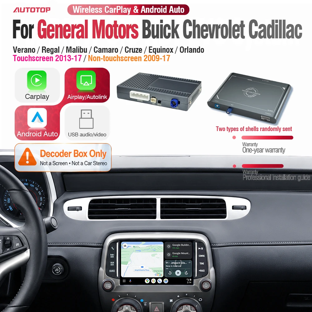 AUTOTOP Décodeur sans fil CarPlay Android Auto pour Chevrolet IntelliLink / Opel Vauxhall Insignia IntelliLink Malibu Camaro Cruze Equinox Orlando 2009-2017 MyLink IntelliLink Interface tactile et non tactile Module MirrorLink AirPlay Caméra de recul Plug & Play