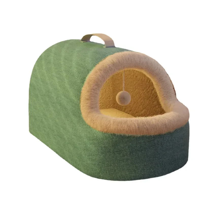 Cozy Heated Cat HouseEnclosed Plush Design Warm Comfortable Pet Bed Durable Construction for Feline Well-being