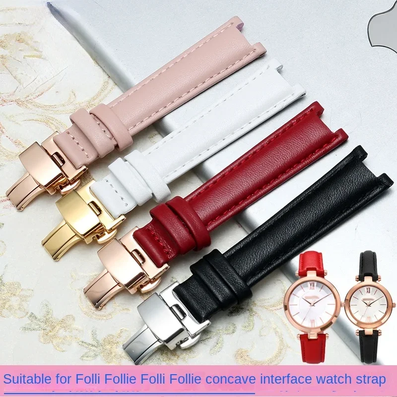 Genuine Leather Watch Band for Folli Follie Notch Strap Women\'s Watch Chain Lady Bubble Series 12 16mm