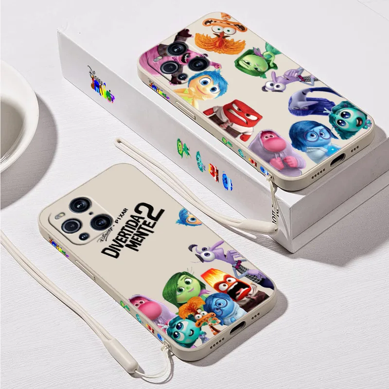 Cute Disney Inside Out Phone Case For OPPO Find X2 X3 X5 Lite Neo Reno 2 Z 5 6 7 8 10 Lite Pro Liquid Left Rope Funda Silicone