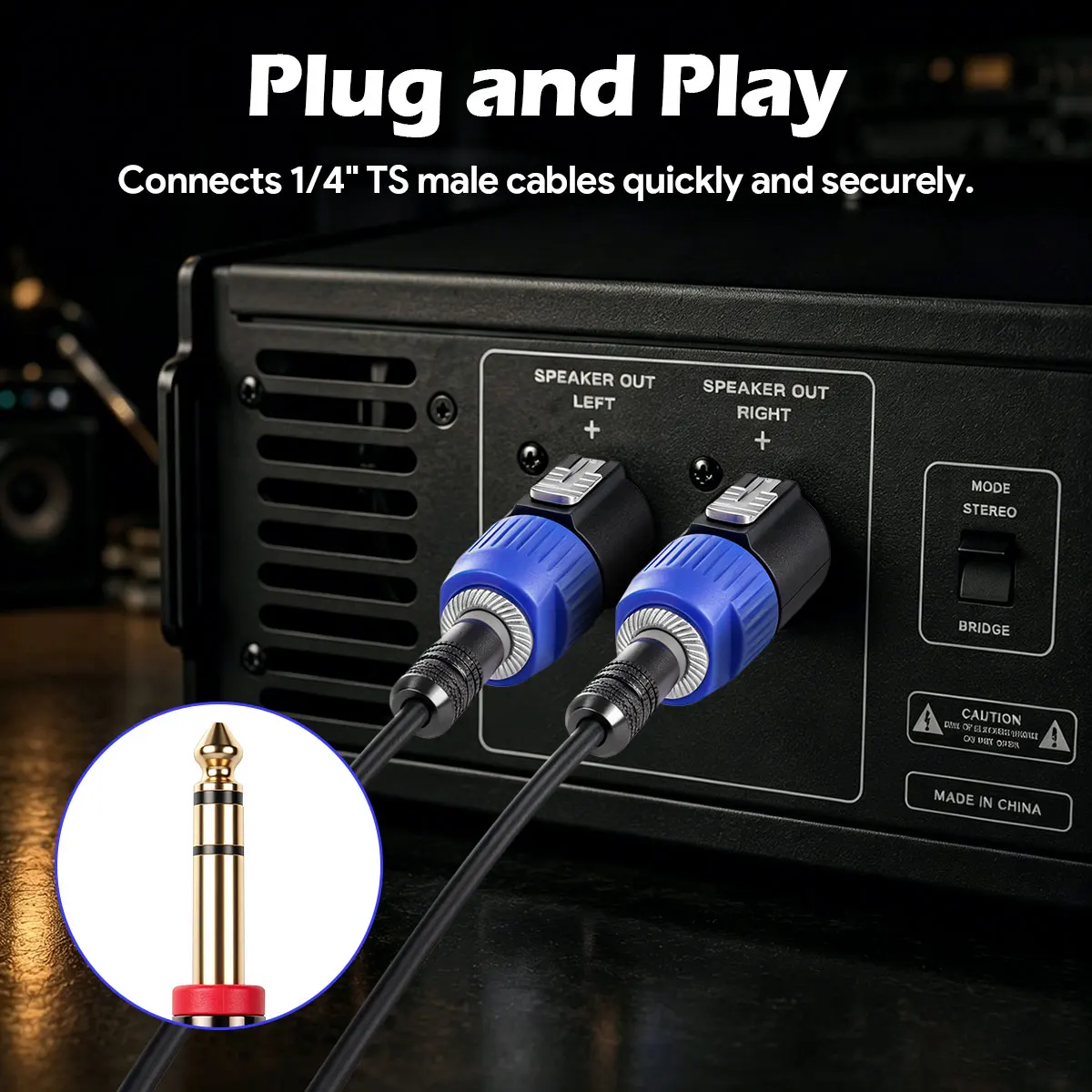 HHDZI Speakon To 1/4 Inch 6.35mm Audio Adapter Plug‑and‑Play Speaker Connector For Amplifier PA System
