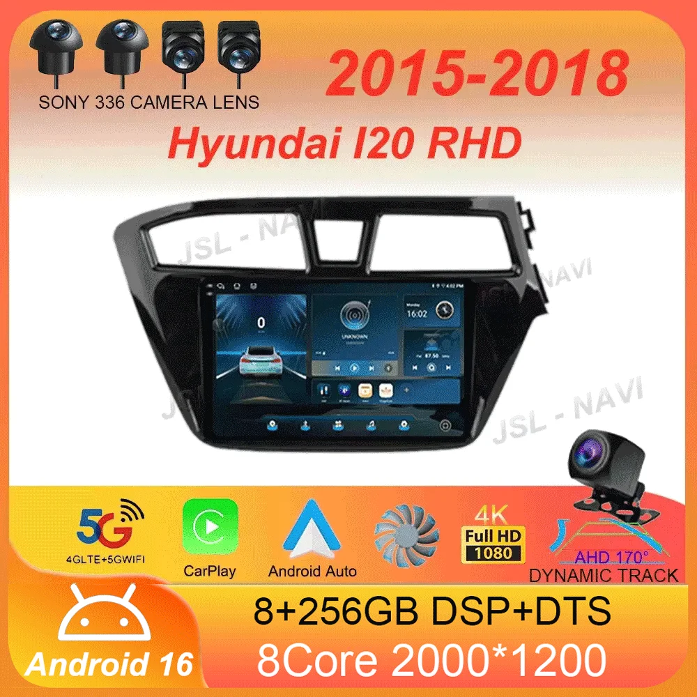 Android 16 Carplay Auto WIFI+4G For Hyundai I20 RHD 2015 2016 2017 2018 Car Radio Multimedia Player Stereo Head Unit 2din Audio