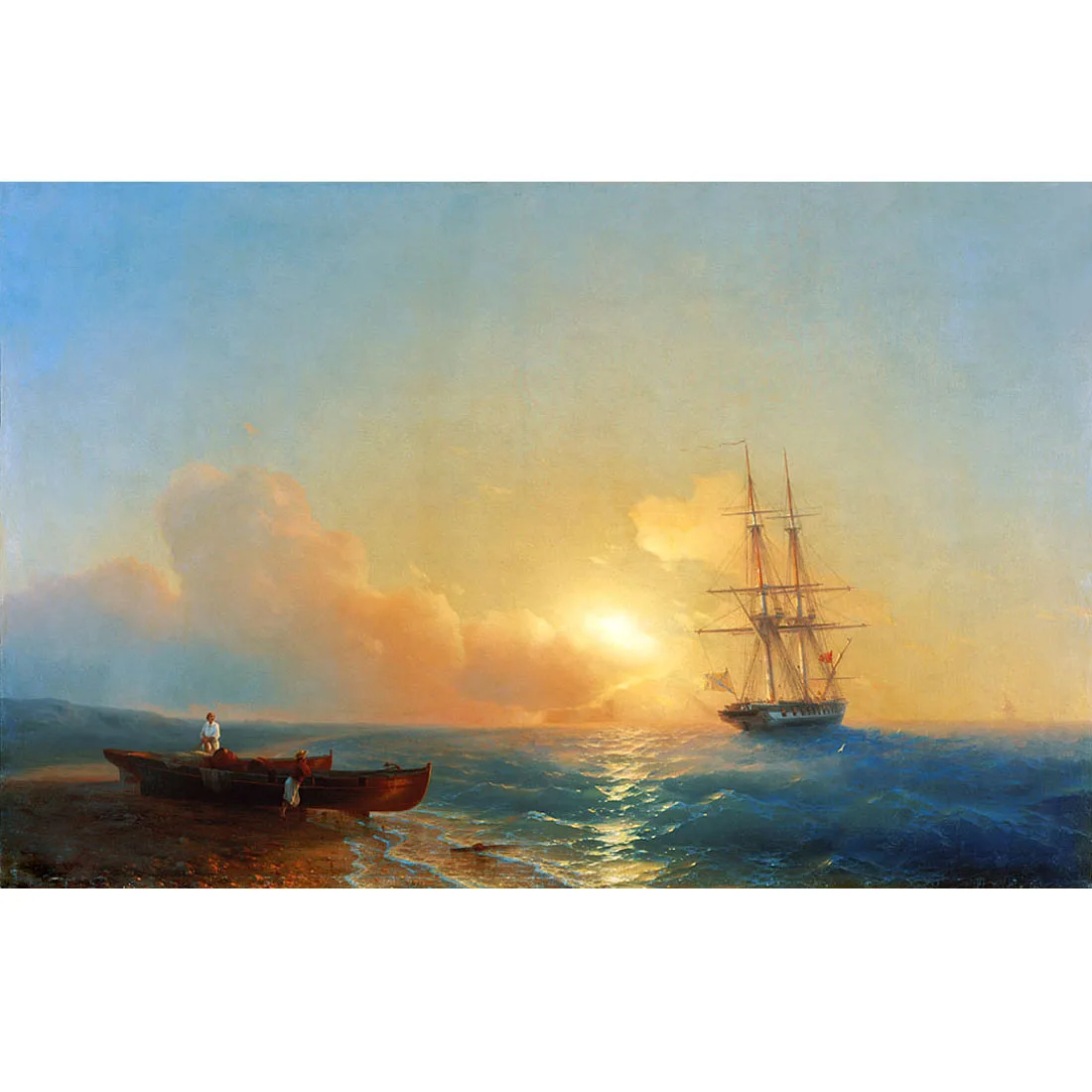 

Hand painted high quality reproduction of Fishermen on the coast of the sea by Ivan Aivazovsky Seascape painting for home decor