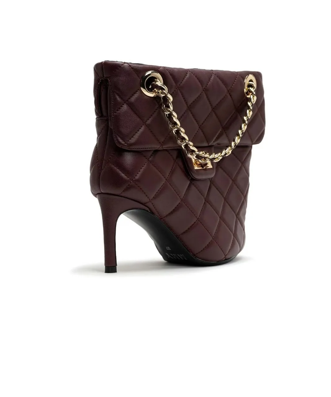 Autumn Winter New Women's Burgundy/Black Ankle Boots Gold Chain Decor Unique Shape Stiletto High Heel Fashion Large Size Boots - view 3