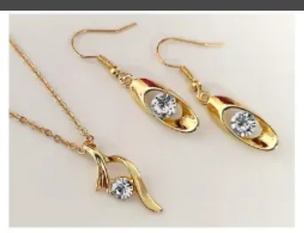 New Round Gold Color Crystal Pendant Jewelry Set Short Chain Necklace And Earring For Woman Wedding Luxuri Woman Gift