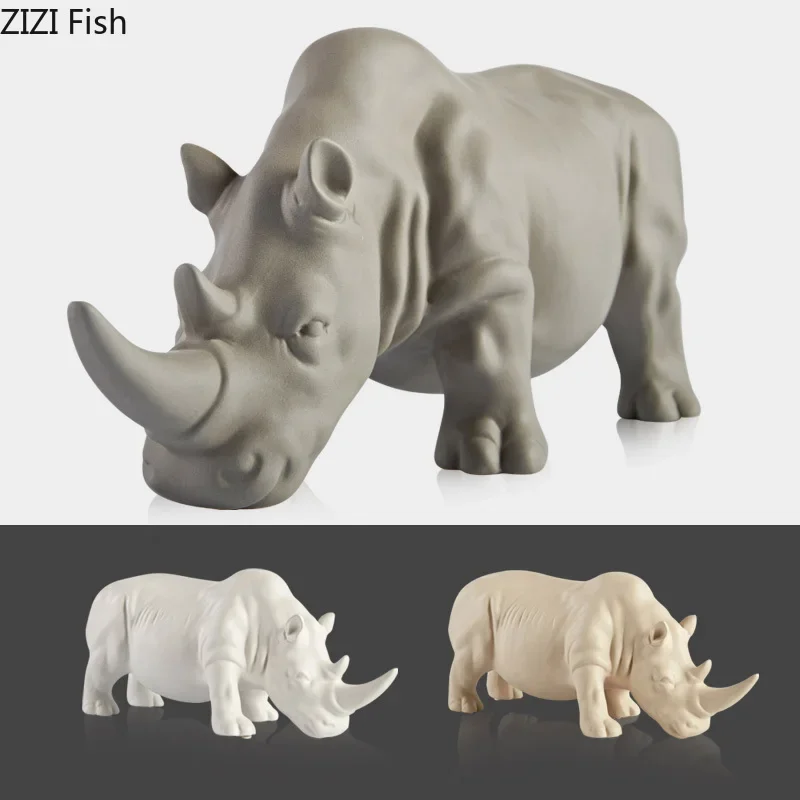 

Creative Ceramic Simulation Animal Sculpture Handicraft Furnishings Rhinoceros Modern Home Decoration Accessories Figurine