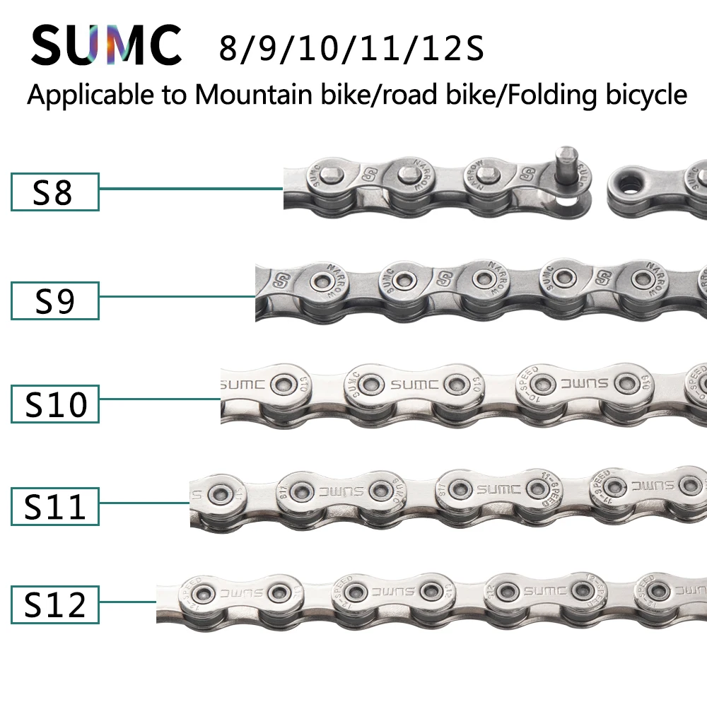 SUMC Bicycle Chain  8/9/10/11/12 Speed for MTB Road Folding Bike Gray Silvery Chains