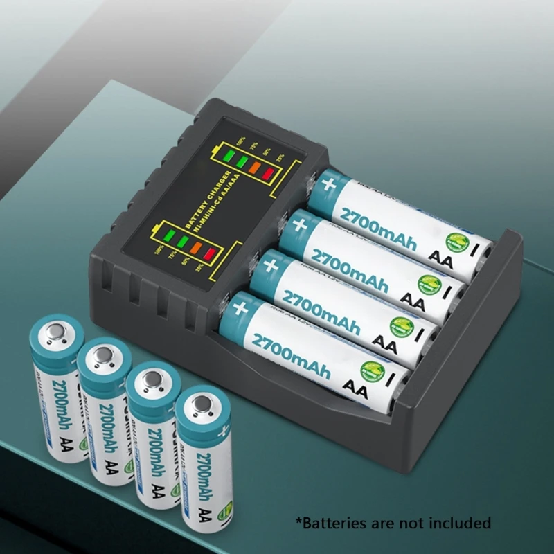 เครื่องชาร์จแบตเตอรี่4ช่องเครื่องชาร์จ USB Type-C อัจฉริยะสำหรับ AAA/AA NiPh/Ni-CD พร้อมไฟแสดงสถานะ LED