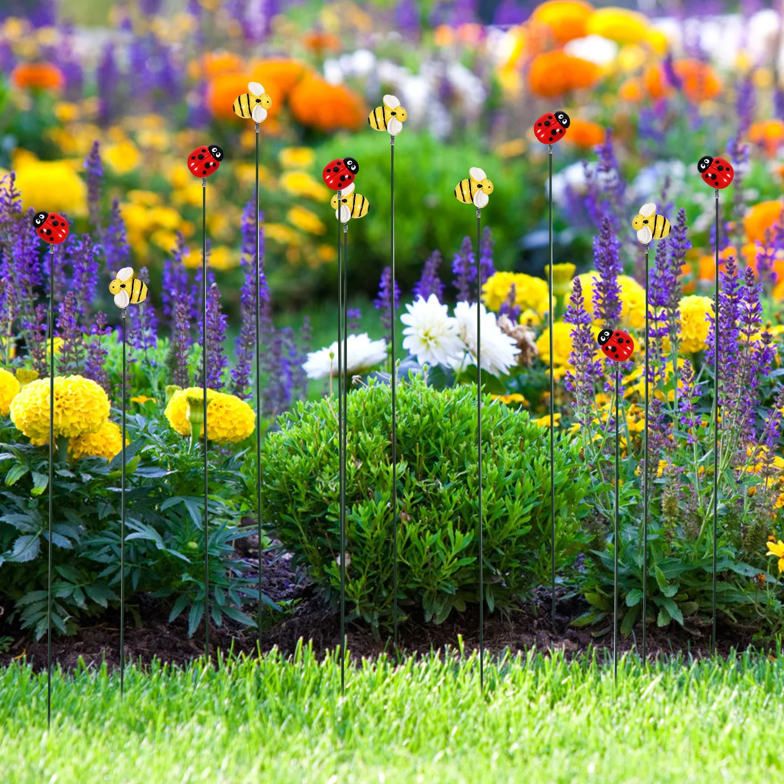 

20Pcs Garden Decorative Stakes Resin Bees Ladybugs Outdoor Garden Yard Plant Decorations Outdoor Spring Decors