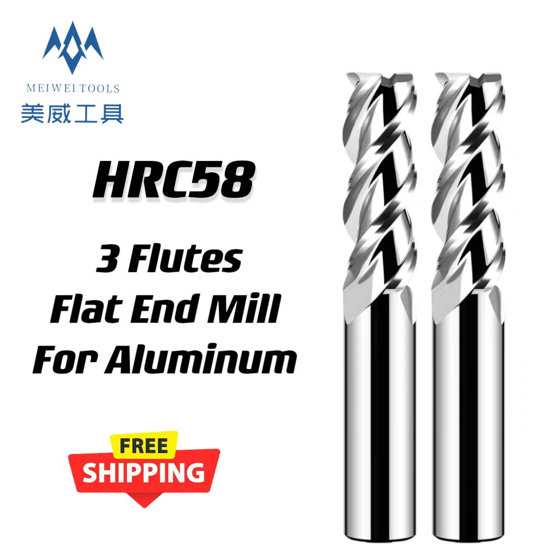 HRC58 3 Flutes Flat Square End Mill For Aluminum High Performance Solid Carbide Milling Cutter CNC Machining Mirror Effect Tools