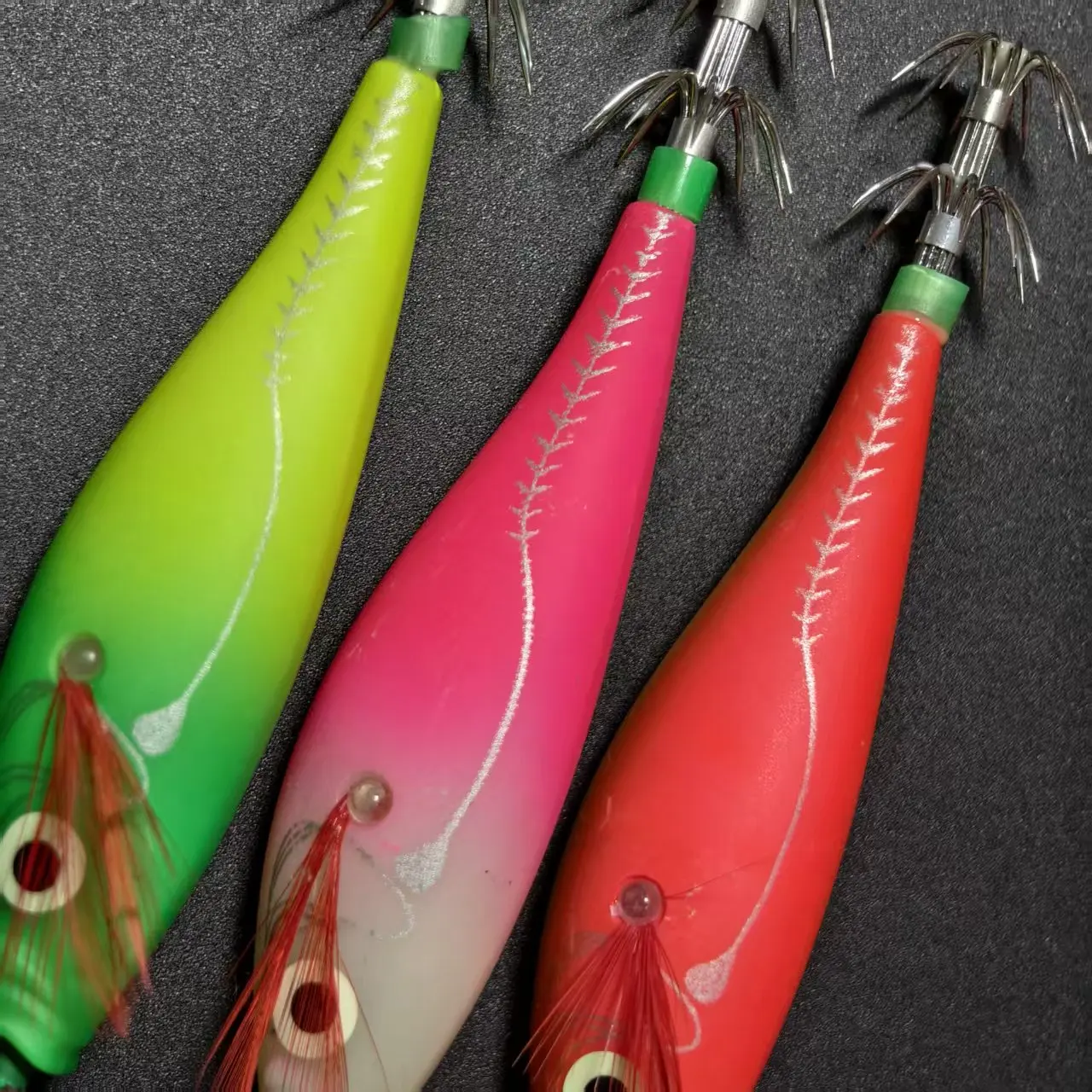 3 قطع من خطافات الحبار المتوهجة - طعوم الروبيان الأفقية - طعوم لـ Egi، رقص حبار الحبار، طعوم صلبة لصيد الأخطبوط