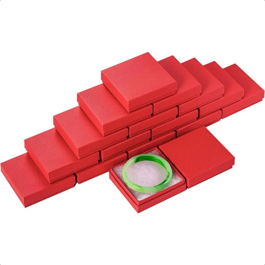 Magicool 20 Pack 3.5x3.5x1 بوصة صناديق مجوهرات من الورق المقوى الأحمر علب الهدايا مع الأغطية والقطن مثالية لخطوبة الزفاف بنفسك