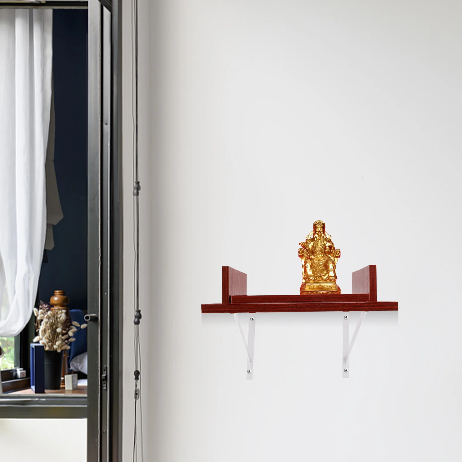 

Wall Mounted Buddha Shelf Natural Wood Rustic Chinese Style Decorative Buddhist Stand for Home Office Living Room