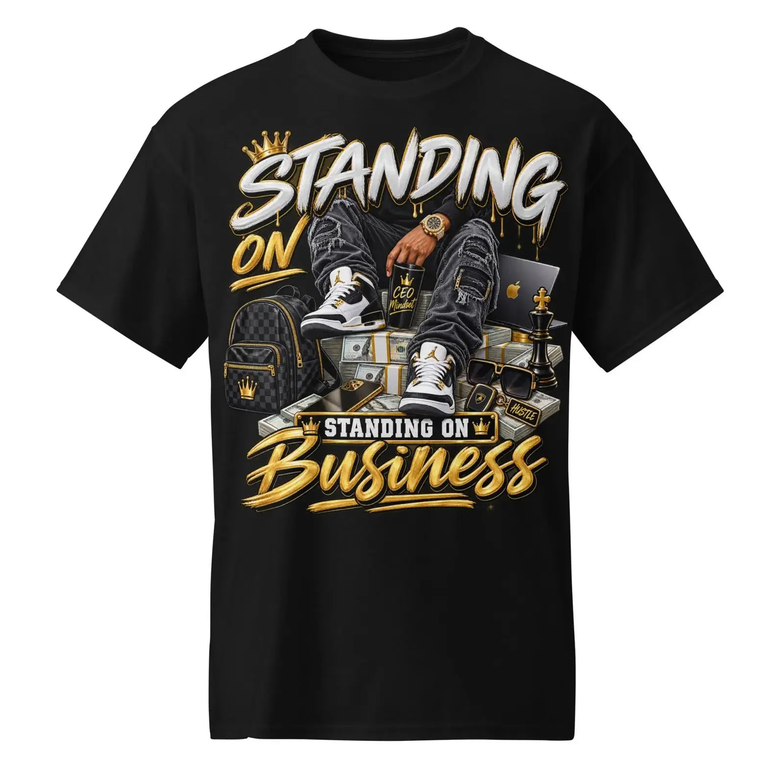 Standing on Business T Shirt for Men CEO Mindset Black Gold Hustle Entrepreneur Streetwear vintage Washed Versatile Comfortable