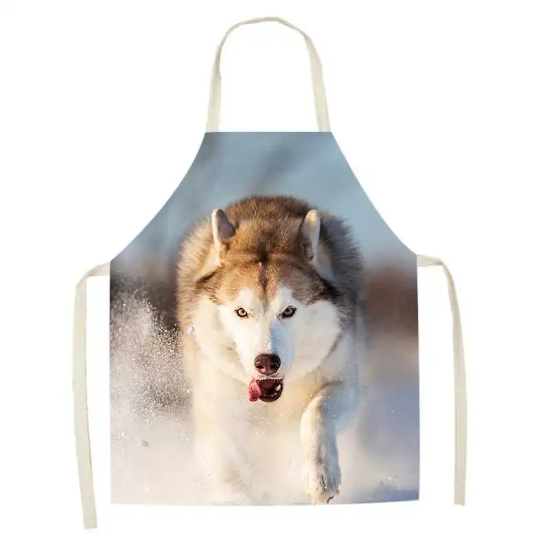 Cute cute dog Print apron Kitchen  Linen Sleeveless Home Cleaning Stain  Cooking Baking Accessories 47X38CM 68X55CM