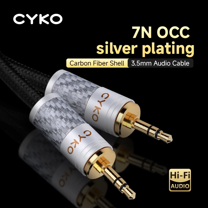 CYKO Hifi 3.5 ملم جاك ستيريو عالي الأداء 7N OCC AUX كابل الصوت لمكبر الصوت والهاتف المحمول والكمبيوتر