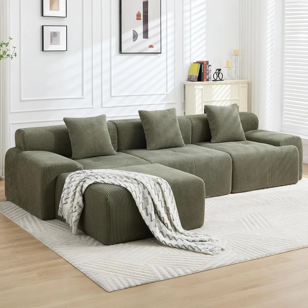 

118 Boneless L-Shaped Modular Sectional Sofa, Modern Couches for Living Room, Corduroy Upholstered Couch with Deep Seat, Oversiz
