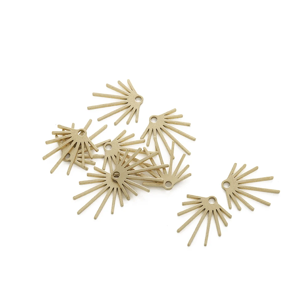 10Pcs Raw Brass Fan Sun Charms  Sun Ray Pendant Charm for Diy Witch Necklace Bracelet Dangle Earring Jewelry Making Findings