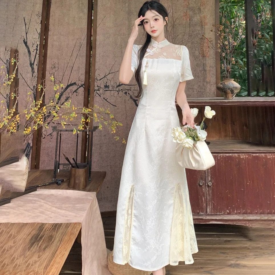 Guofeng Modified Cheongsam Dress Women Summer 2026 New Sexy Sweet Medium Long Chic Chinese-Style Slimming Fishtail Long Dresses