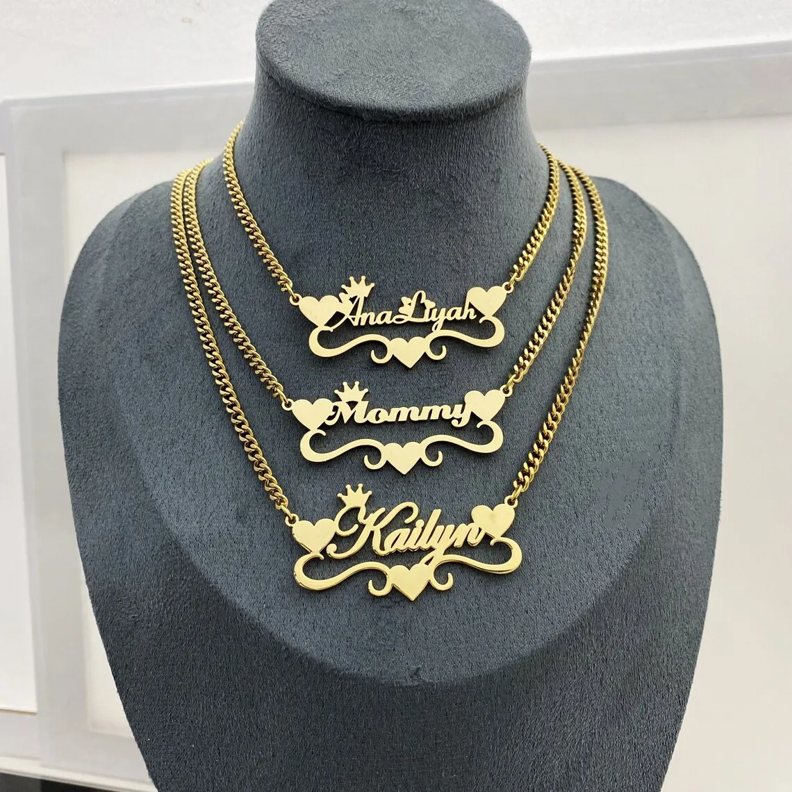 Spersonalizowany naszyjnik z imieniem dla kobiet mężczyzn naszyjnik z koroną w kształcie serca ze stali nierdzewnej 4mm kubański łańcuszek świąteczna biżuteria na prezent