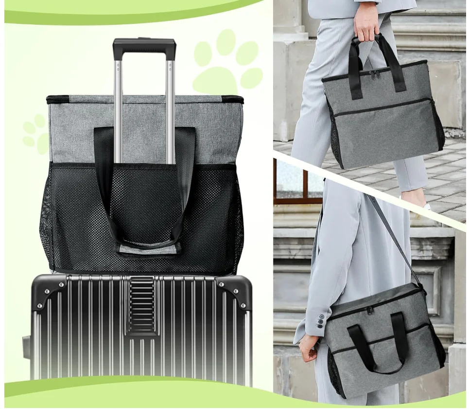 

Дорожная сумка для собак, дорожный набор для домашних животных выходных для собак и кошек, одобренный авиакомпанией органайзер-тоут с несколькими карманами, 2 контейнера для еды,