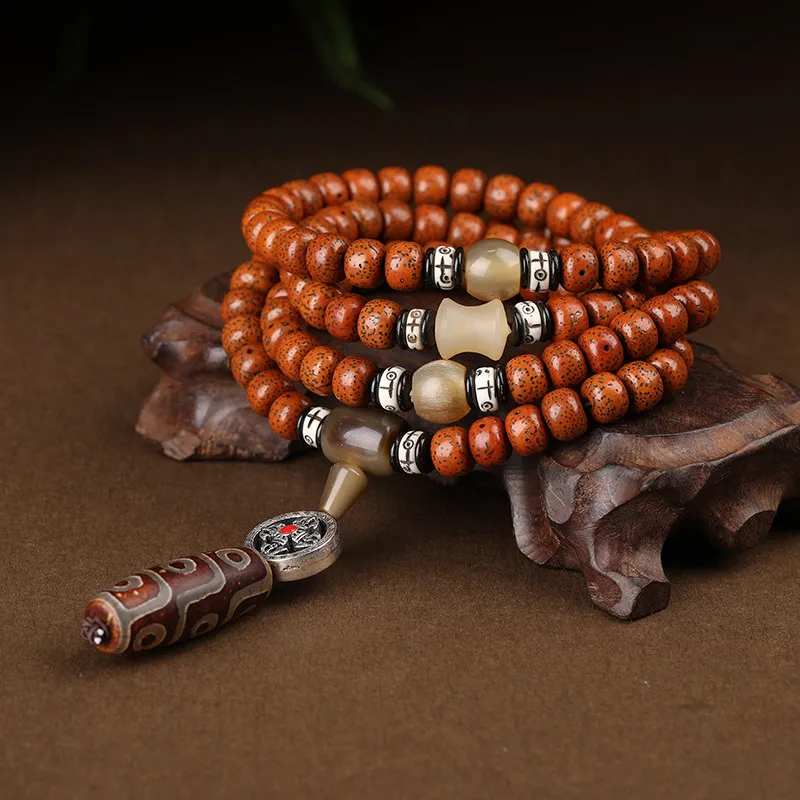 Hainan Aged Star Moon Bodhi Seed 108 Beads Mala Prayer Beads Necklace Bracelet Barrel Beads Machine Polished Patina Zen Rosary