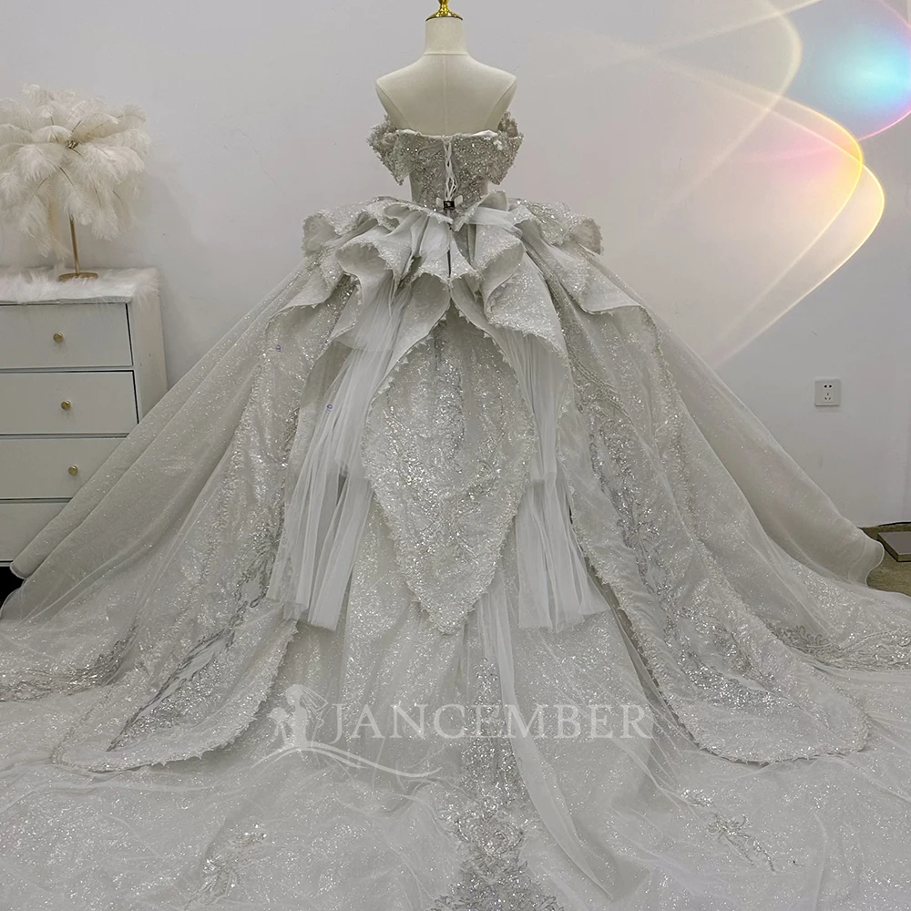 2025 스위트하트 오간자 브라이덜 볼 가운 맞춤형 반소매 웨딩 드레스 진주 공주 웨딩 드레스 여성용 드레스