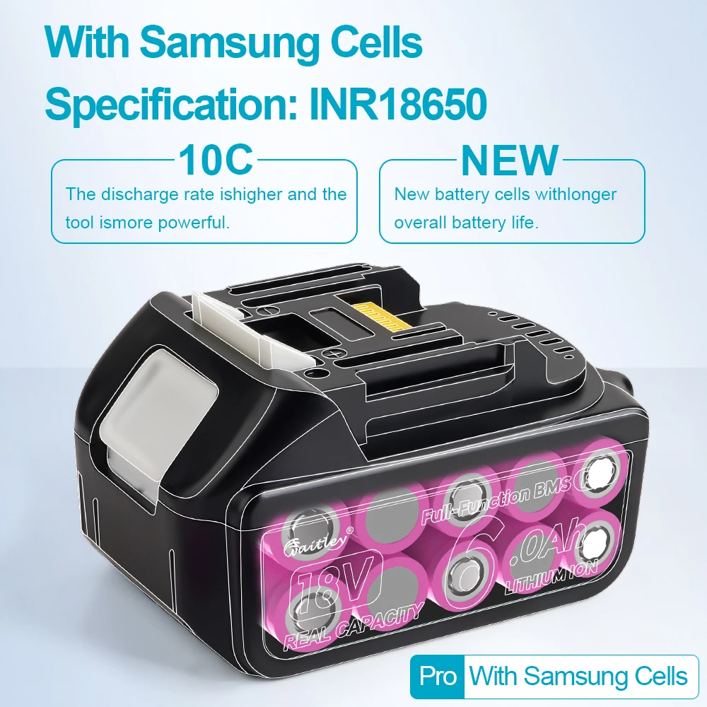 Waitley Battery Pro pro Makita 18V elektrické nářadí Dobíjecí baterie s články Samsung / Náhradní příslušenství BL1860 MAKITA - náhled 3