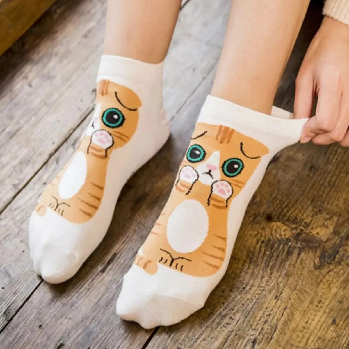 5 Pairs/Set Women\'s Cartoon Cute Cat Ankle Socks Breathable Perfect for Everyday Fashion