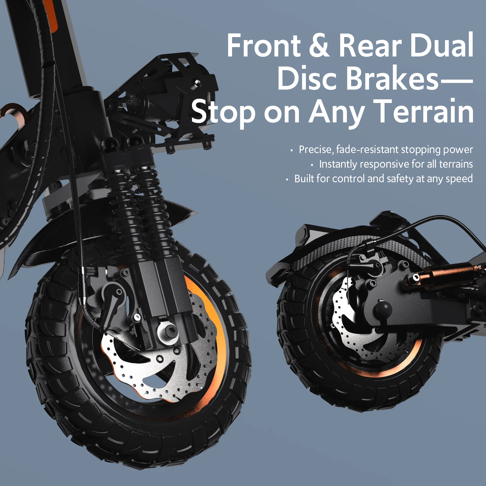 Electric Scooter Adults, 1200W Motor, E-Scooters Up to 25 Miles Range,11" Off-Road/All Terrain Tire Scooter with Dual Suspension &Side Light view 2