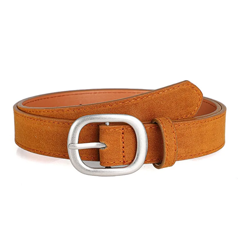 Ladies' belt, imitation suede-like surface, vintage style, aged look, high-end feel, silver alloy buckle, versatile, jeans belt