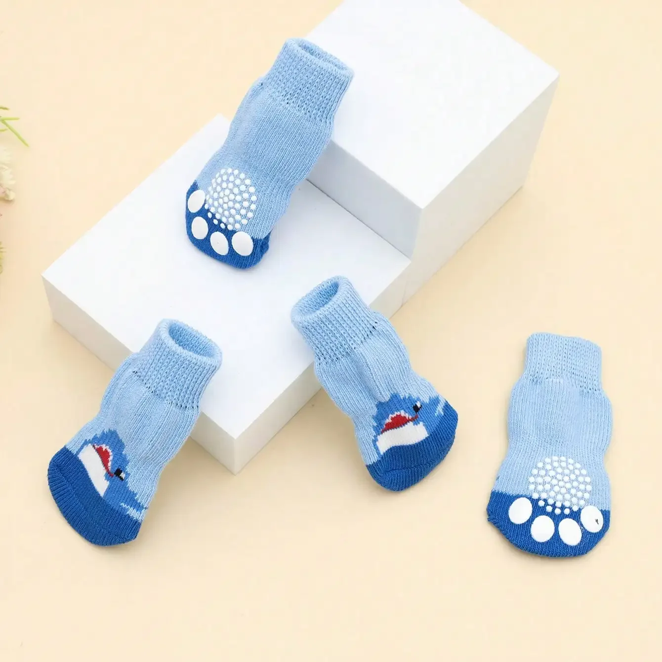 4pcs/set Cute Pet Dog Socks With Print Anti-Slip Puppy Shoes Paw Protector Products For Small Breeds Spitz York Dogs Chihuahua