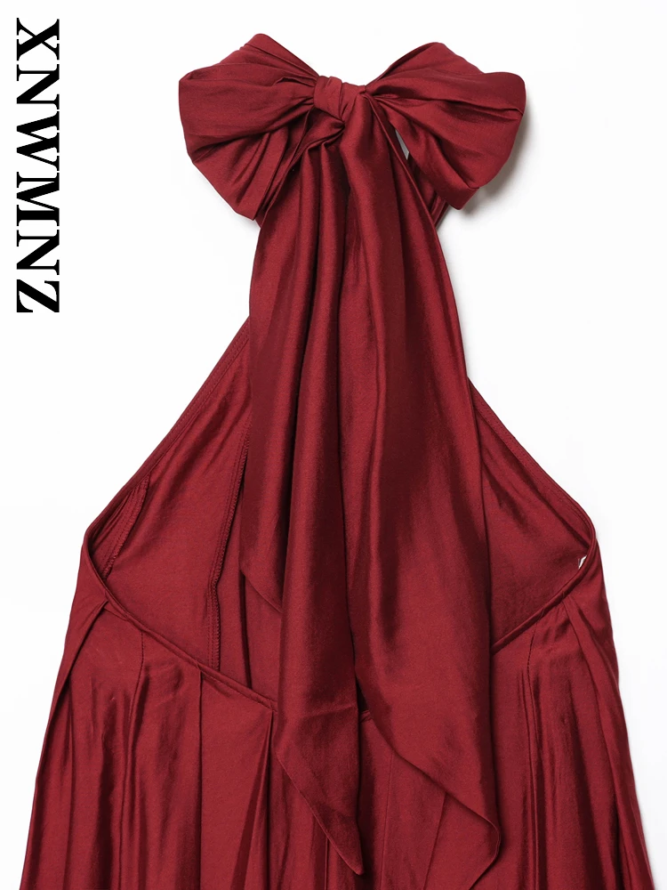 XNWMNZ 2025 Summer Women Clothing Sexy Holiday Shoulder Midi long Dresses Chic Fashion Woman Sleeveless boho Backless Dress Tie