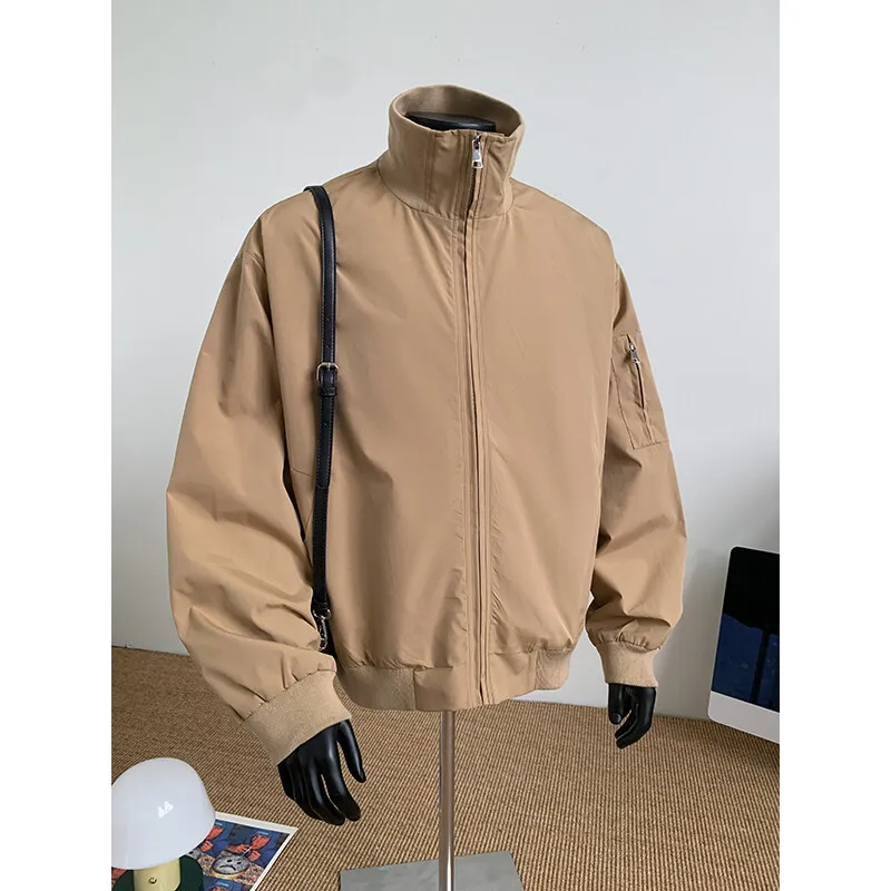 

Хаки Vintage ort Flight Jaet Мужской весенний дизайн с воротником-стойкой Американский бейсбольный наряд Свободного кроя против морщин Proc...