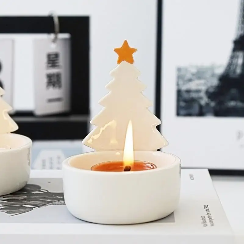 Tea Candle Holders Decor Ceramic Votive Candle Holders Vintage Candle Holder Christmas Tree Shape Home Decor For Dining Room