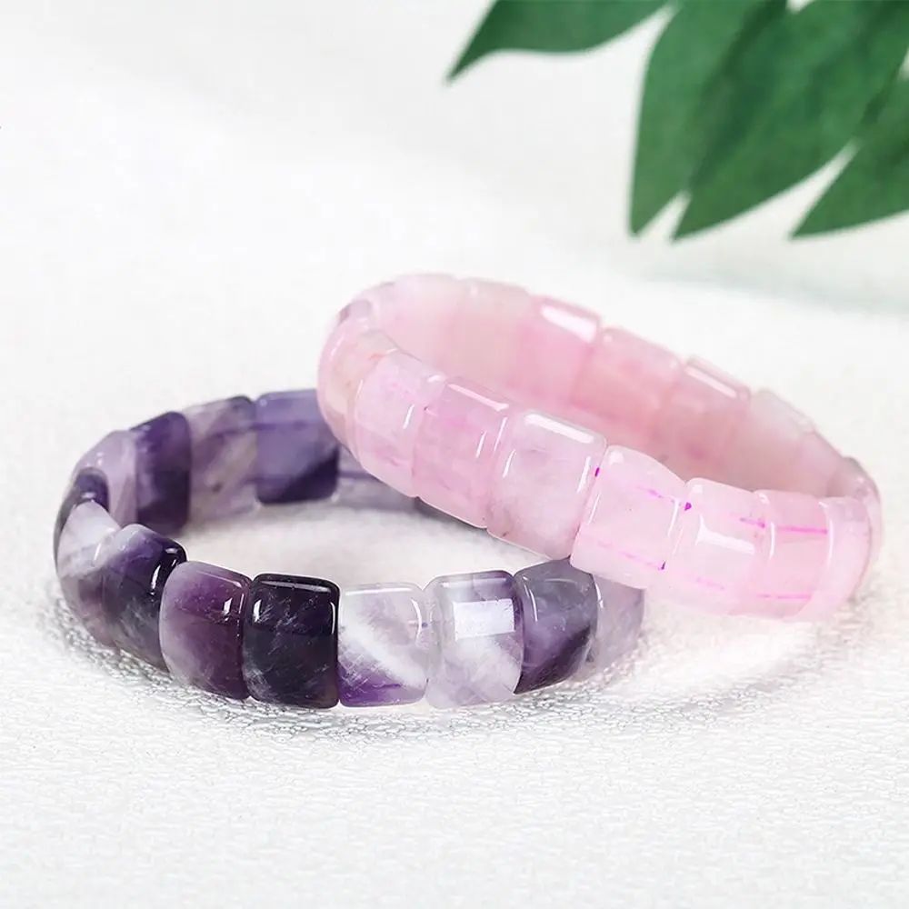 Wrist Bracelet Crystal Bangle Energy Healing Rose Quartz Purple Amethyst Square Beads Bracelet Natural Stone Bracelet