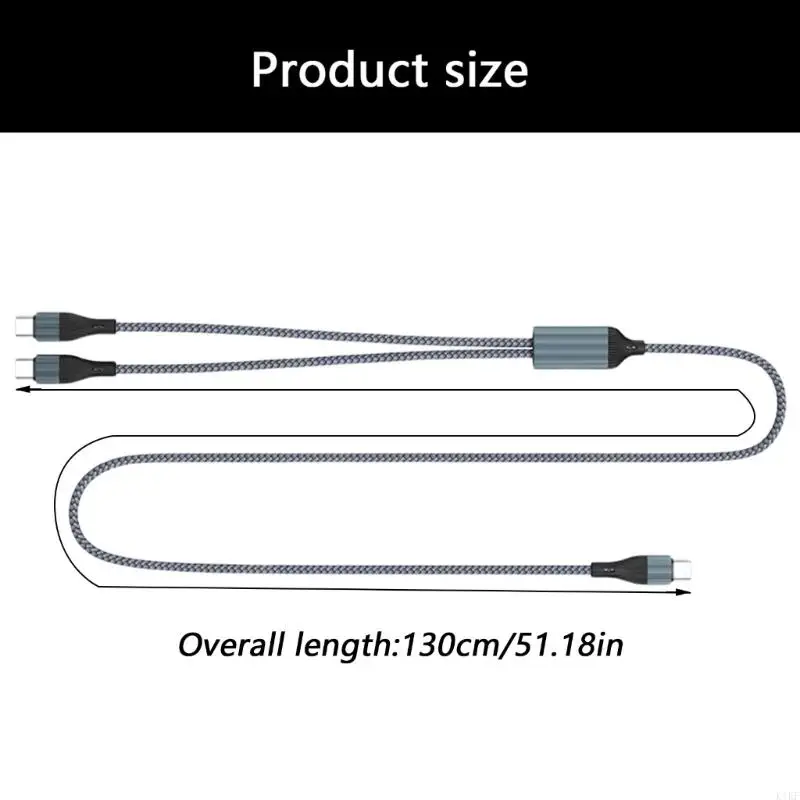 كابل شحن من 1 إلى 2 منفذ USB C PD100W نايلون جديلة بطول 130 سم K1KF #5