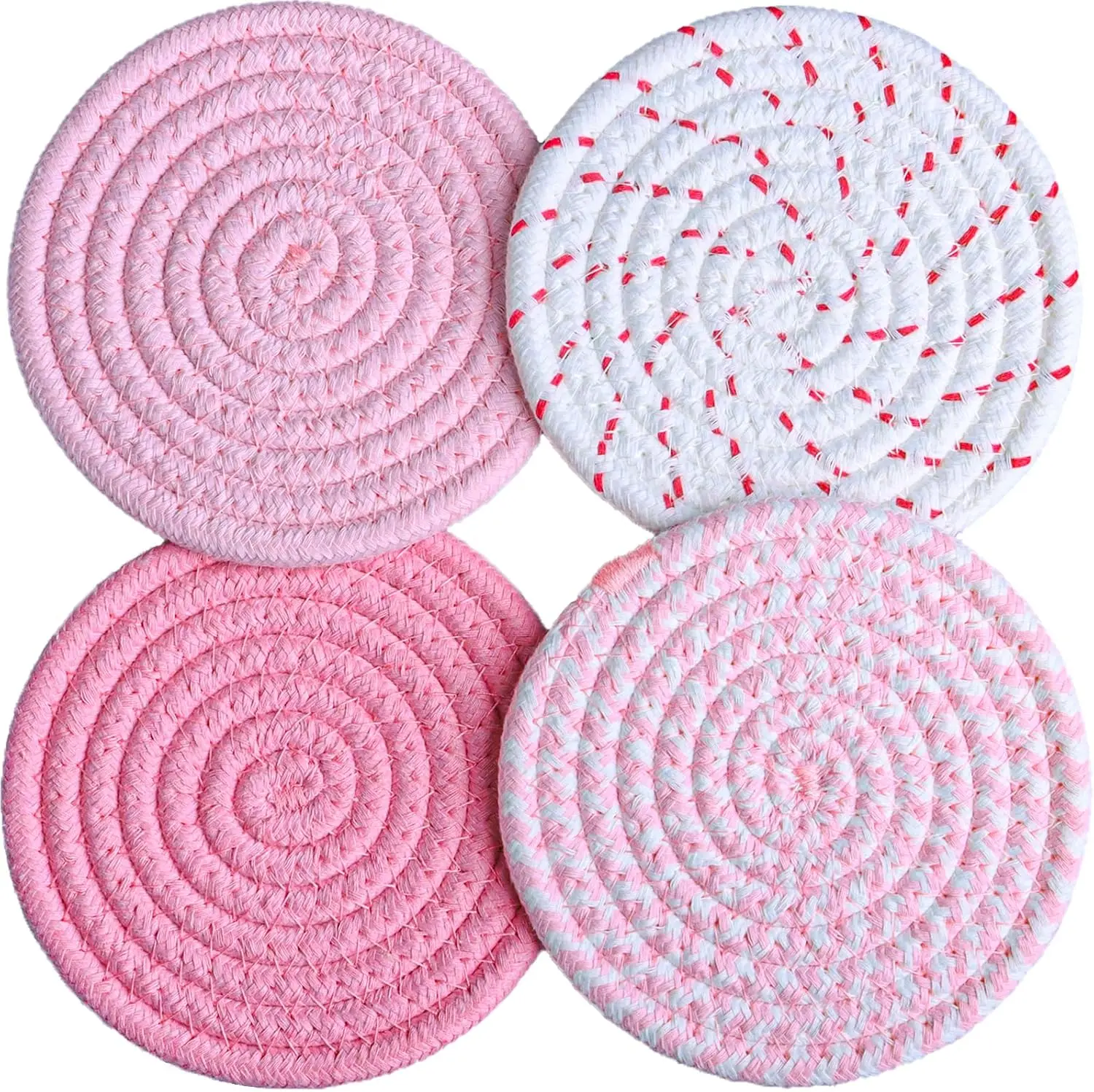 

4.8 Inch Drink Coasters Set Of 4, Large Fabric Cotton Coasters,Cute Girly Absorbent Handmade Woven Coaster,Minimalist Boho Table