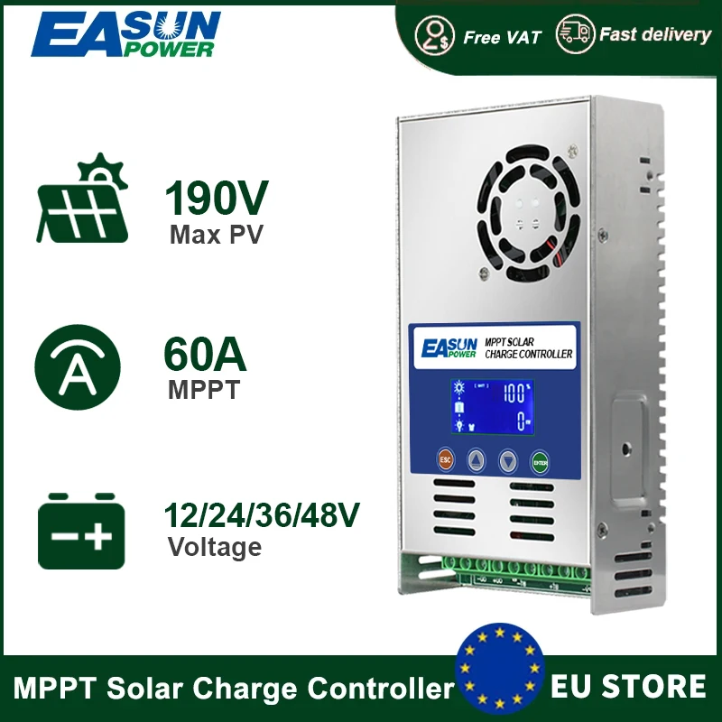 EASUN POWER 60A 40A 30A 20A Mppt Solar Charge Controller 12V 24V 36V 48V Auto Solar Regulator Solar Panel For Max 190VDC Input