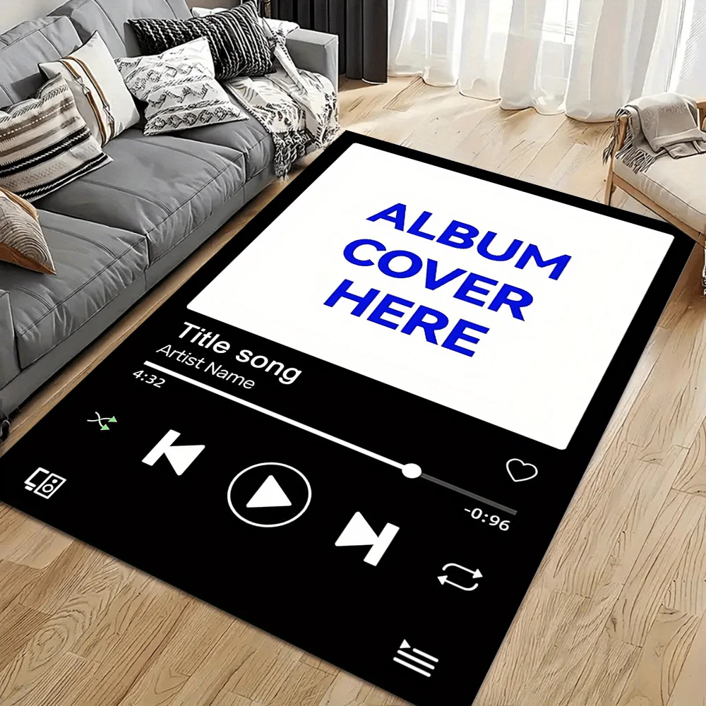 VIKAMA Living Room Rug Creative Music Player UI Play Pause Button Album Cover Modern Pattern Anti-Slip Washable Indoor Carpet
