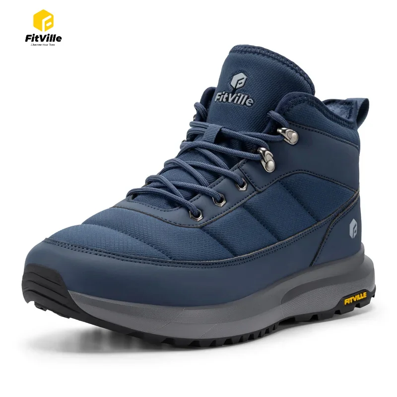 Bottes d'hiver pour hommes FitVille, doublure en fourrure, chaussures larges, résistantes au froid, chaudes et antidérapantes, pour activités de plein air.