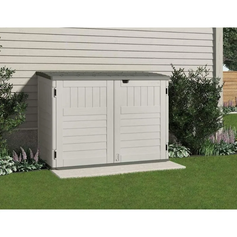 Suncast 5.9 ft. x 3.7 ft Horizontal Stow-Away Storage Shed - Natural Wood-like Outdoor Storage for Trash Cans and Yard Tools