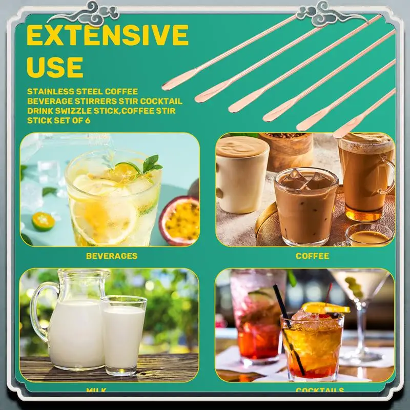 Durable Stainless Steel Coffee Beverage Stirrers Stir Cocktail Drink Swizzle Stick,Coffee Stir Stick Set Of 6