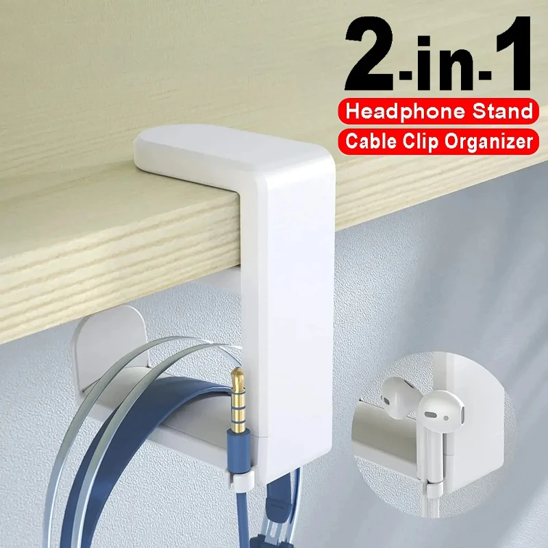 No Punch Table Clip Hook Earphone Holder 360 Degree Rotating For Airpods Max/Sony/Bose Headphone Holder Storage Hangin Organizer