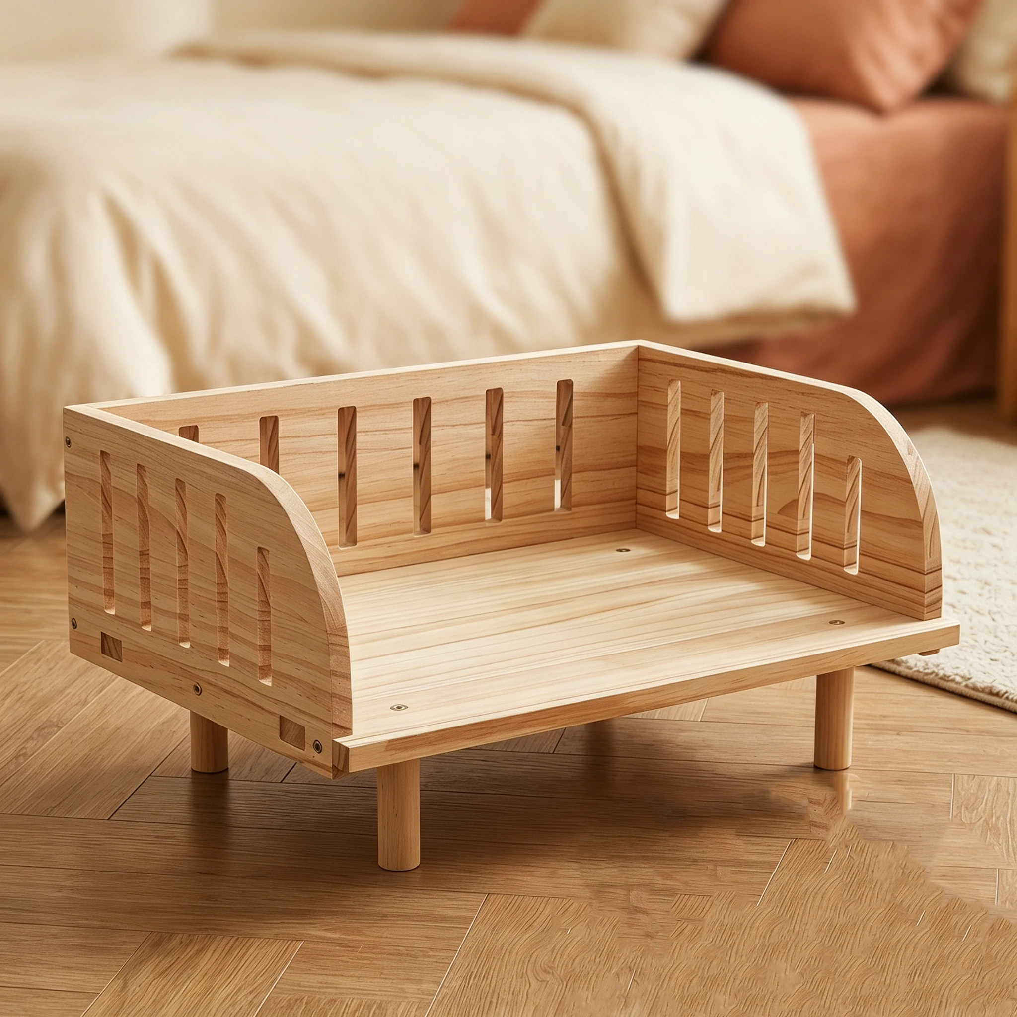 Solid Wood Elevated Pet Sofa Bed, Hollow-Out Breathable Vertical Cat and Dog Bed, 8cm Elevated Bed Legs, Indoor Multi-Scene Wooden Bed for Small and Medium-Sized Cats and Dogs, Natural Odor-Free Wooden Pet Nest